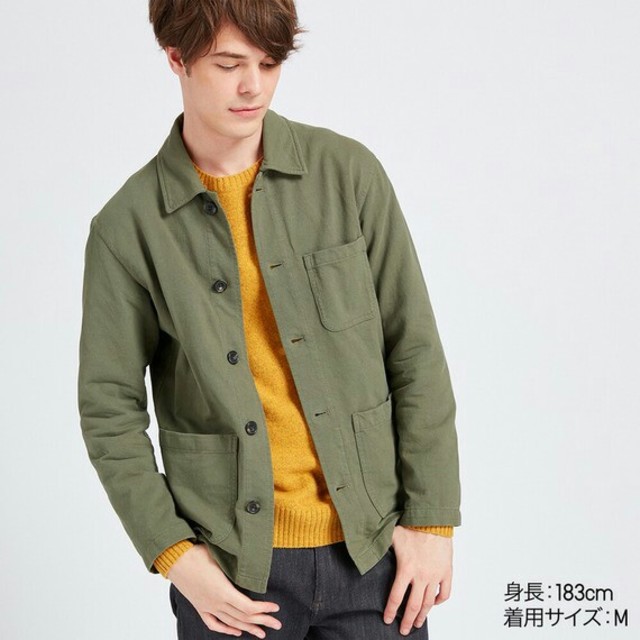 UNIQLO ウォッシュジャージーワークジャケット オリーブ メンズ M