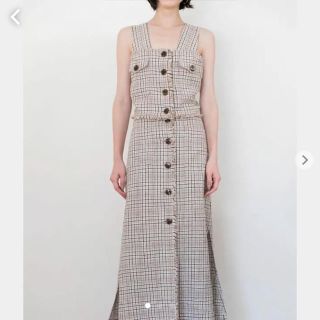 フィーニー(PHEENY)のpheeny 19ss linen long check skirt 新品未使用(ロングスカート)