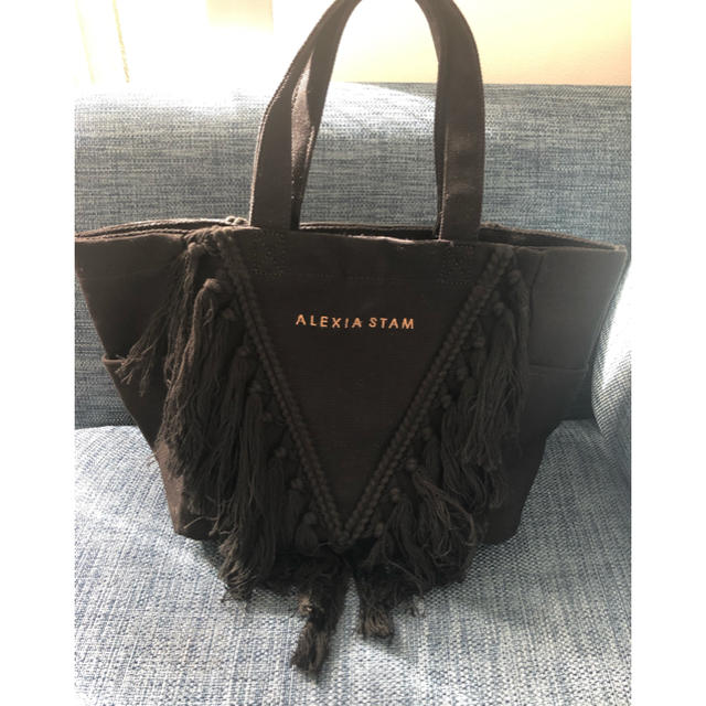 V Fringe Tassel Tote Bag Black