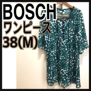 ボッシュ(BOSCH)のボッシュ BOSCH シフォン ワンピース 緑 黒 白 花柄 38(ひざ丈ワンピース)