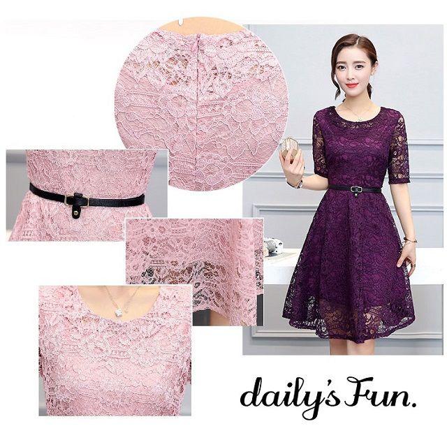 総レース 紫 XL ワンピース ドレス フレア レディースのフォーマル/ドレス(ミディアムドレス)の商品写真