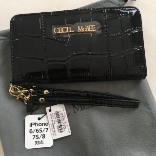 セシルマクビー(CECIL McBEE)の新品 セシルマクビー クロコ型 手帳型 iPhoneケース ブラック 黒(iPhoneケース)