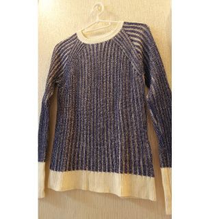 マウジー(moussy)の【MOUSSY】F  ニット  ブルー／白  肩の切替が可愛い(ニット/セーター)