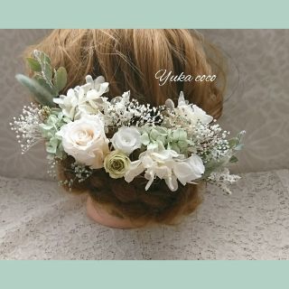 ドライフラワー ヘッドドレス❁¨̮White green(ヘッドドレス/ドレス)