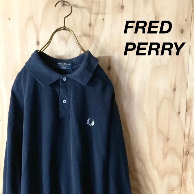 FRED PERRY ロング ポロシャツ ネイビー ホワイト刺繍 L