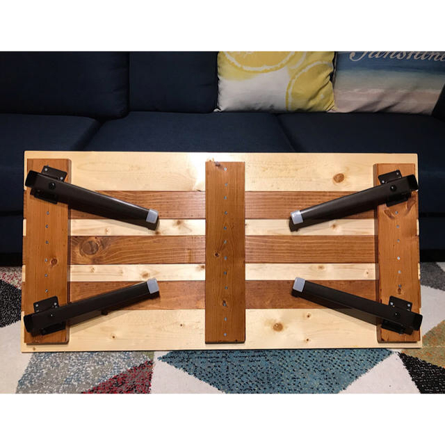 【送料無料】 ローテーブル 長方形 90cm 45cm SPF ストライプ 折畳