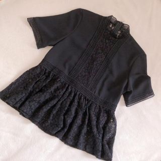 ザラ(ZARA)のレース ハイネック ブラウス 未使用 美品(シャツ/ブラウス(半袖/袖なし))