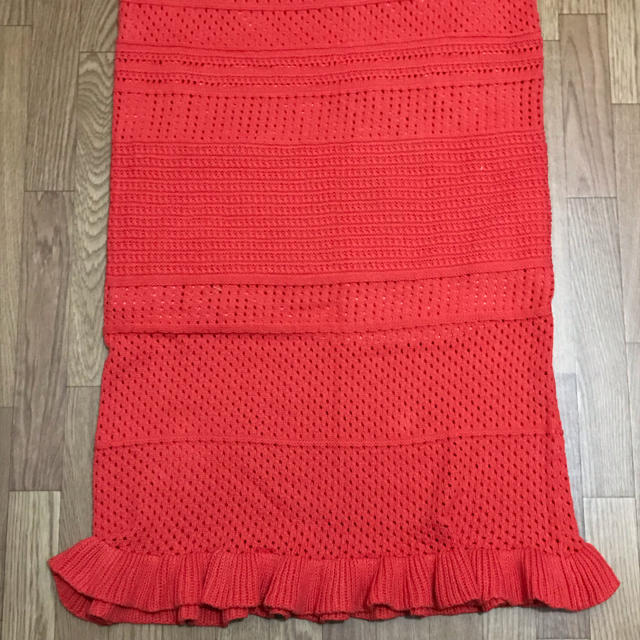 mystic(ミスティック)のミスティック 透かし編みニットタイトスカート ロング丈 オレンジ レディースのスカート(ロングスカート)の商品写真