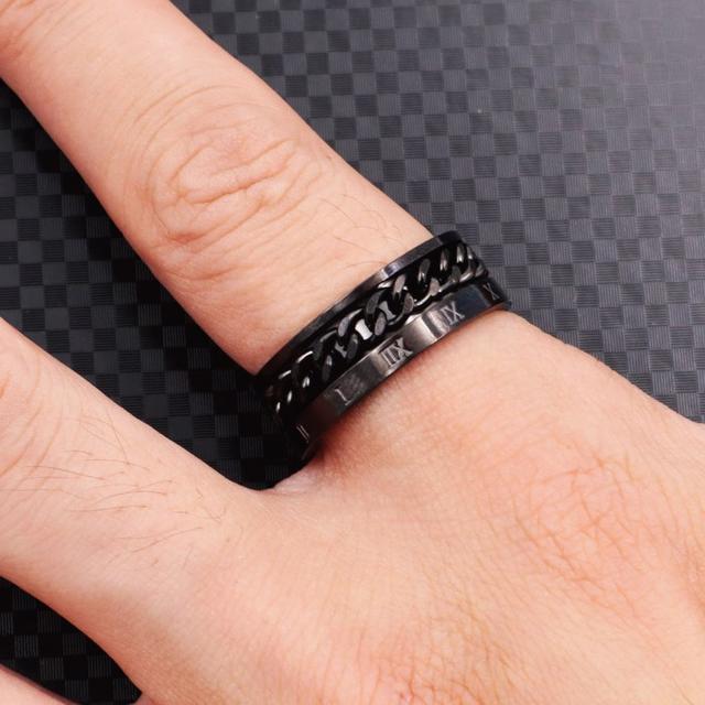 リング 指輪 ローマ数字 ブラック 喜平チェーン サージカルステンレス メンズ メンズのアクセサリー(リング(指輪))の商品写真