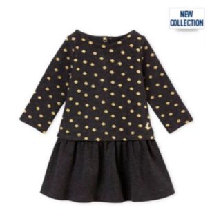 プチバトー(PETIT BATEAU)のプチバトー ゴールドドット切替ワンピース 36m /95cm(ワンピース)