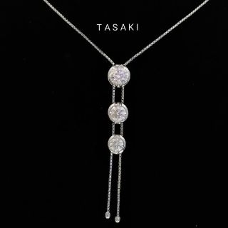 美品 田崎真珠 タサキ K18WG ダイヤ計0.37ct トリロジー ネックレス