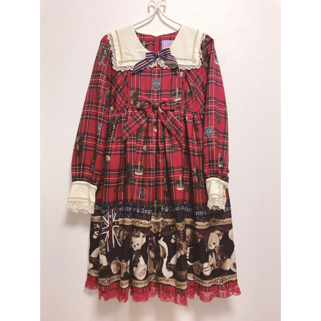 Angelic Pretty(アンジェリックプリティー)のBritish Bear ワンピース カチューシャ セット レディースのワンピース(ひざ丈ワンピース)の商品写真