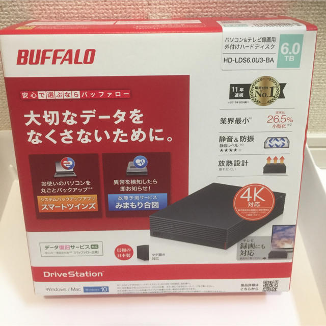 Buffalo(バッファロー)の(新品・未使用 )外付けハードディスク 6TB HD-LDS6.0U3-BA スマホ/家電/カメラのPC/タブレット(PCパーツ)の商品写真