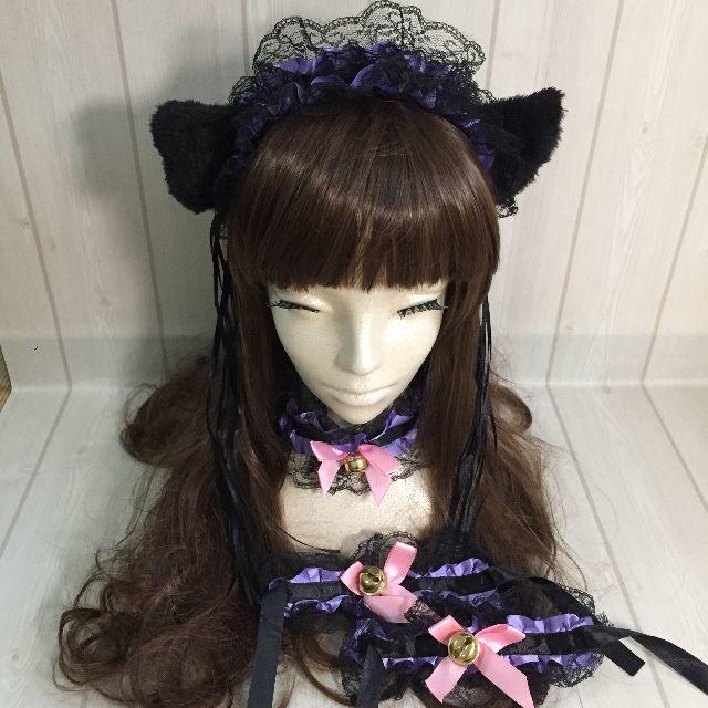 【白猫】紫猫耳メイドコスプレ♪鈴付猫耳セット エンタメ/ホビーのコスプレ(小道具)の商品写真