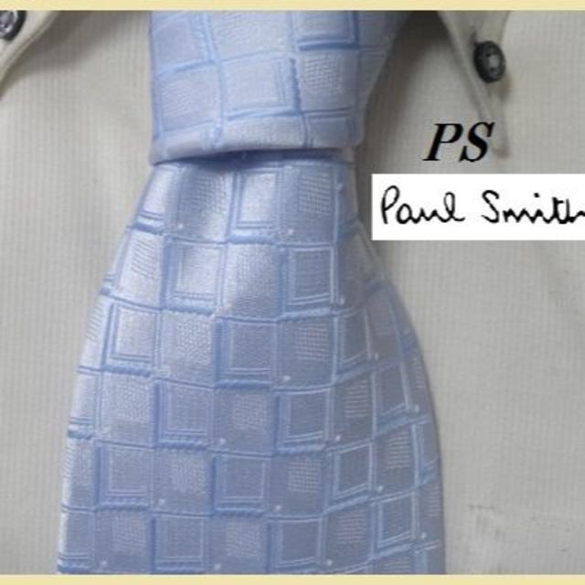 極美品★ＰＳPaulSmith★【美しく輝く光沢ブルー】高級ネクタイ★