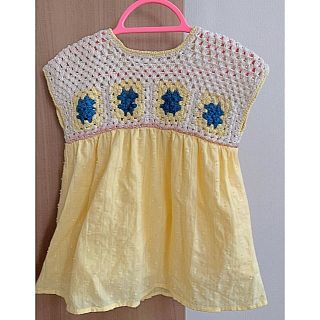 ザラキッズ(ZARA KIDS)の水通しのみ☆Zara baby クロシェ編みワンピースイエロー 9-12M80㎝(ワンピース)