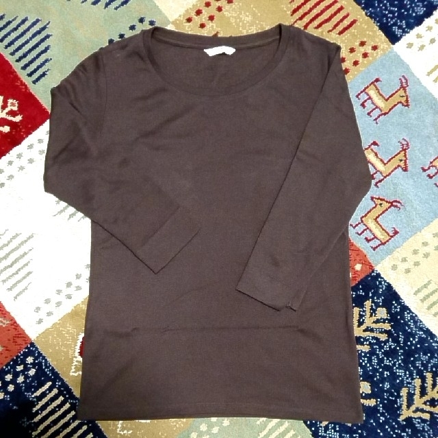 UNIQLO(ユニクロ)の新品 ユニクロ エキストラファインコットン 7分袖 ブラウン レディースのトップス(Tシャツ(長袖/七分))の商品写真