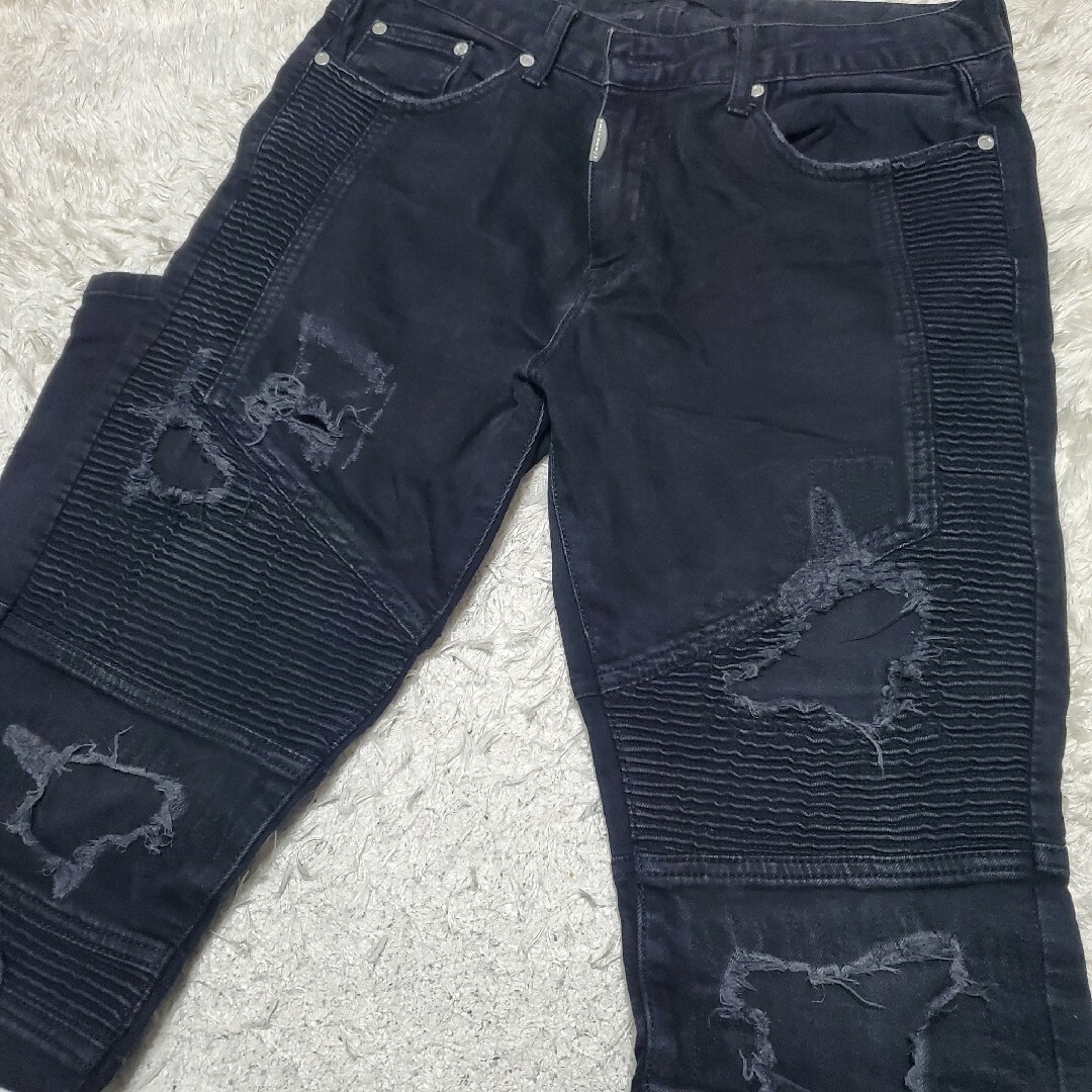 FEAR OF GOD(フィアオブゴッド)のRepresent ダメージ ブラック バイカー デニム パンツ サイズ32 メンズのパンツ(その他)の商品写真