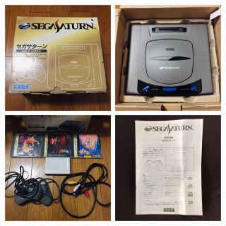 セガ(SEGA)のセガサターン（電源ケーブル欠品）とソフト3枚とパワーメモリー(家庭用ゲーム機本体)