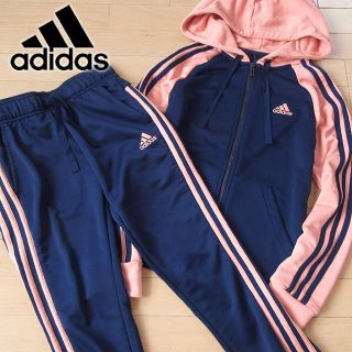 アディダス(adidas)の超美品 L アディダス レディース ジャージ 上下 ネイビー×ピンク(セット/コーデ)