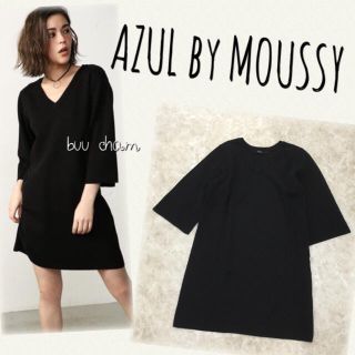 アズールバイマウジー(AZUL by moussy)のAZUL by moussy♡ミラノリブ7分袖Vネックニットワンピース(ミニワンピース)