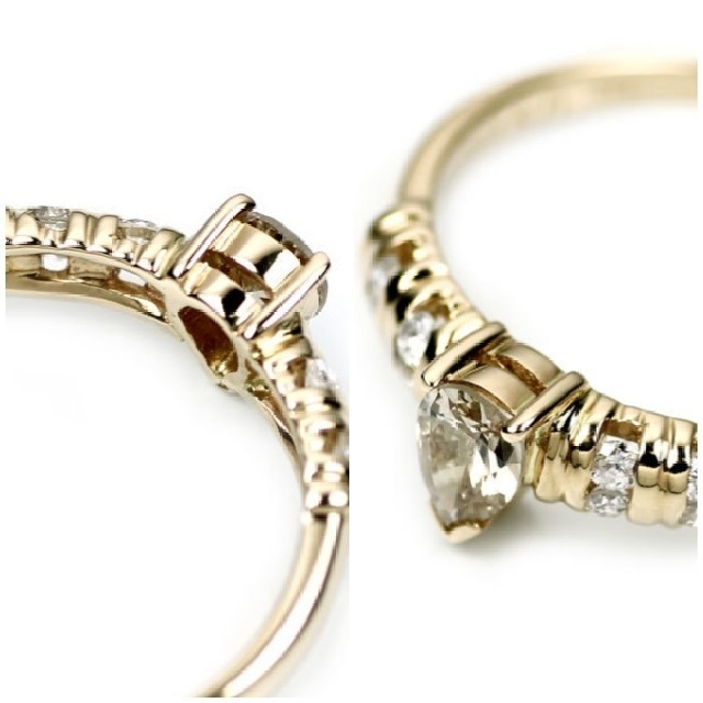 K18 YG ペアシェイプダイヤモンドリング レディースのアクセサリー(リング(指輪))の商品写真