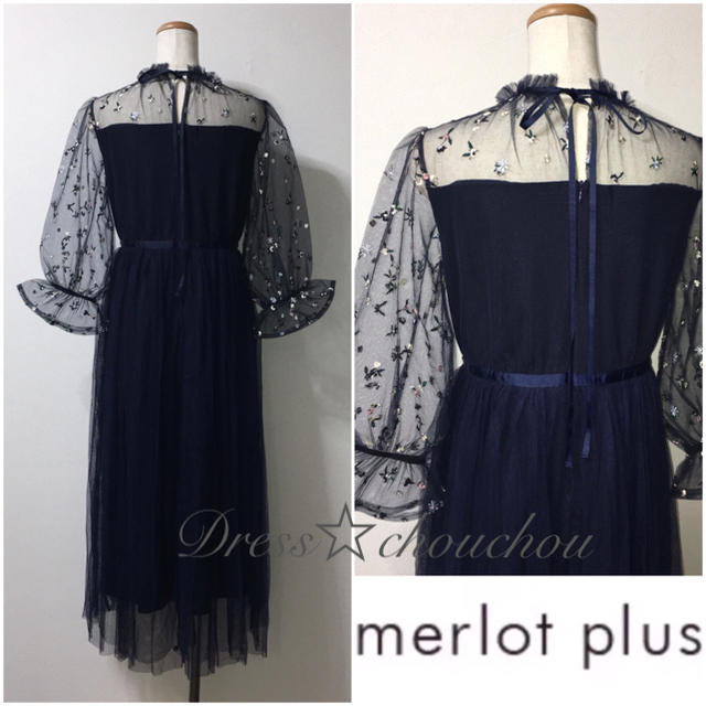 merlot(メルロー)の♡完売品♡merlot plusフラワー刺繍チュール切り替えワンピース ドレス レディースのフォーマル/ドレス(ロングドレス)の商品写真