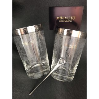 ミキモト(MIKIMOTO)の新品★MIKIMOTO プラチナ 筆絵付ペアグラス 真珠マドラー付(グラス/カップ)