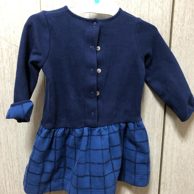 PETIT BATEAU(プチバトー)のプチバトー チェック ワンピース ネイビー キッズ/ベビー/マタニティのベビー服(~85cm)(ワンピース)の商品写真