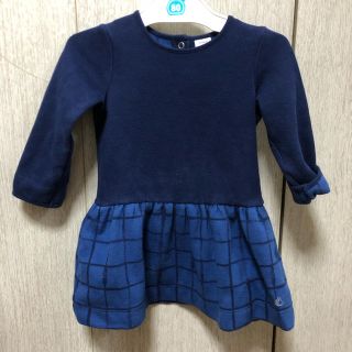 プチバトー(PETIT BATEAU)のプチバトー チェック ワンピース ネイビー(ワンピース)