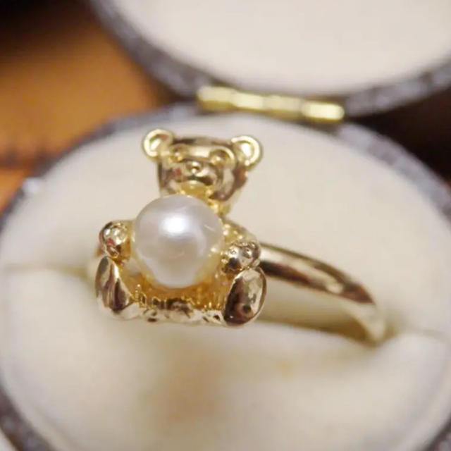 即購入OK♡パールとテディベアクマのゴールドカラーリング指輪ヴィンテージ レディースのアクセサリー(リング(指輪))の商品写真