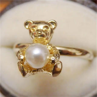 即購入OK♡パールとテディベアクマのゴールドカラーリング指輪ヴィンテージ(リング(指輪))