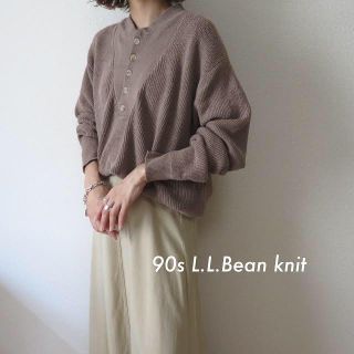 エルエルビーン(L.L.Bean)の90s L.L.Bean ヘンリーネック コットンニット ブラウン 古着(ニット/セーター)