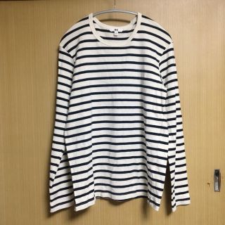 ユニクロ(UNIQLO)のユニクロ メンズ 長袖 ボーダーカットソー ホワイト ネイビー M(Tシャツ/カットソー(七分/長袖))