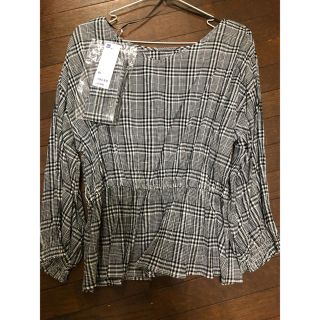 ジーユー(GU)のGU 新品 未使用 ウェストリボンチェックブラウス XL(Tシャツ(半袖/袖なし))