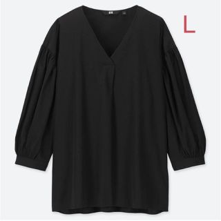 ユニクロ(UNIQLO)のユニクロ Vネック ボリュームスリーブ ブラウス Lサイズ／ブラック 新品！(シャツ/ブラウス(長袖/七分))