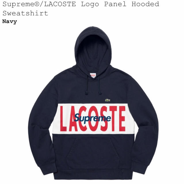 【新品、Mサイズ】 Supreme / LACOSTE パーカー ネイビー