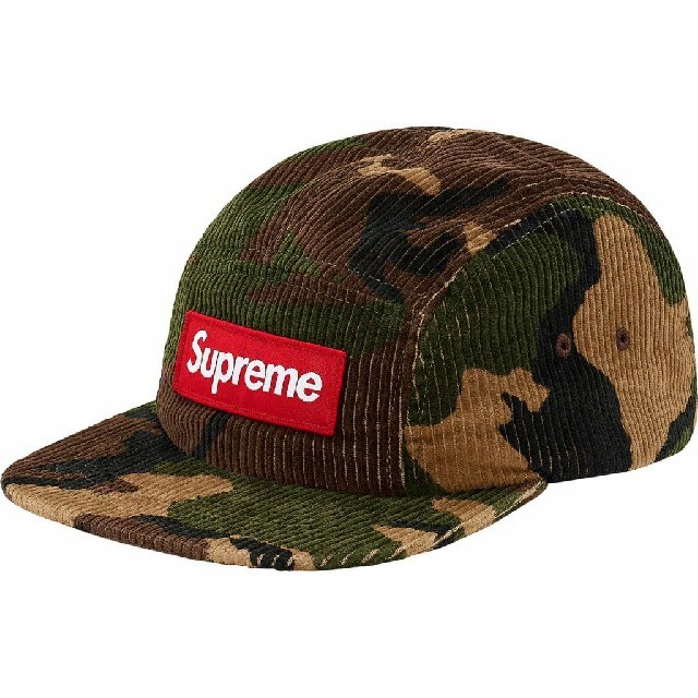 新品supreme19FW week5 Camo Corduroy camp送込キャップ