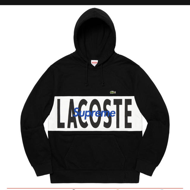 新品黒S LACOSTE LogoPanel Hooded Sweatshirt