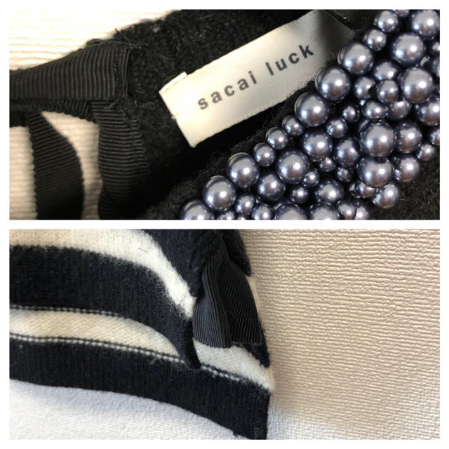 sacai luck(サカイラック)の美品sacai luckパールビジュー付バックリボンボーダーニットプルオーバー レディースのトップス(ニット/セーター)の商品写真