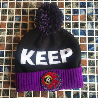 ミシカ(MISHKA)のMISHKA ミシカ　ニット帽　KEEP WATCH 黒×パープル 紫 (ニット帽/ビーニー)