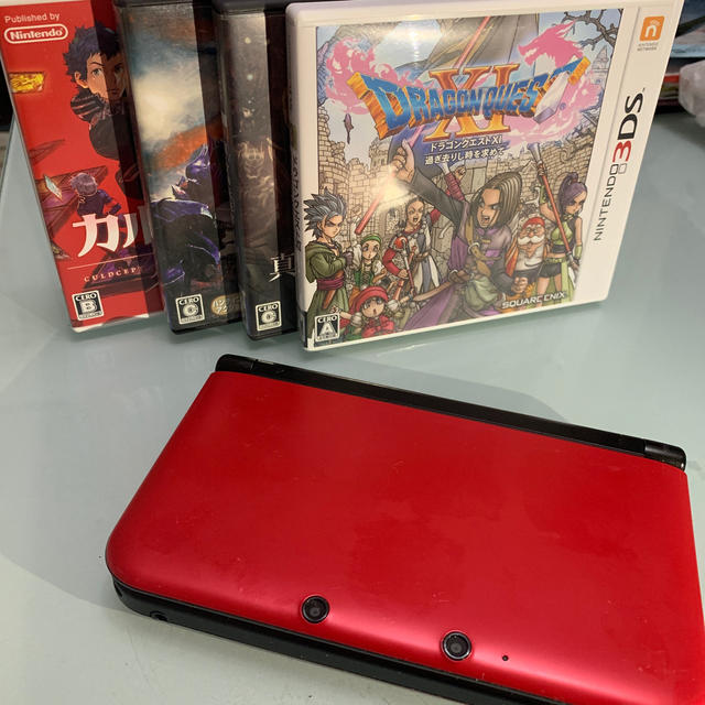 セット売り◆ニンテンドー3ds LL ブラック×レッド ドラクエ11、モンハンゲームソフト/ゲーム機本体