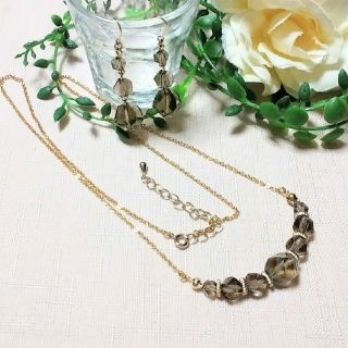 変形 カットガラス ネックレス&ピアス アクセサリーセット No.223(ネックレス)