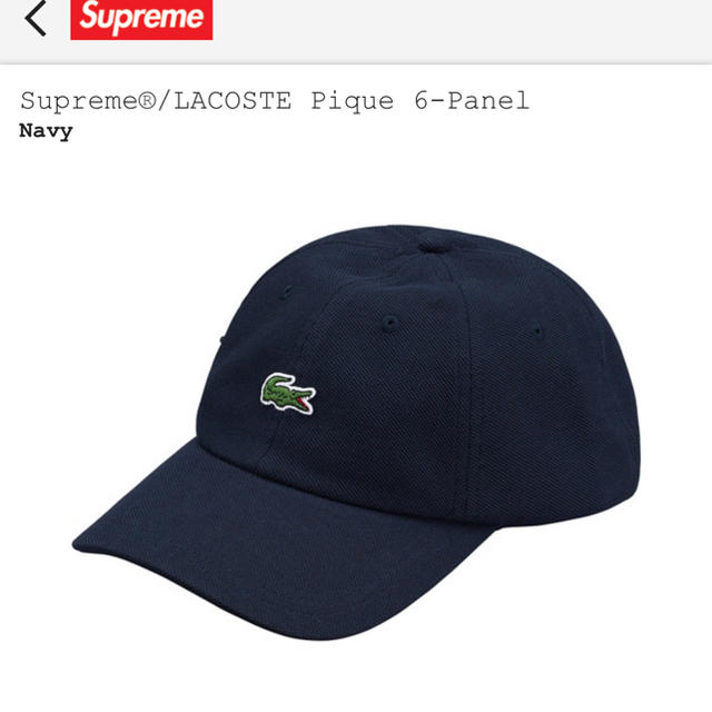 帽子ネイビー　LACOSTE Pique 6-Panel SUPREME  帽子
