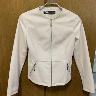 ザラ(ZARA)のZARAライダースジャケット ピンクベージュ 試着のみ新品未使用(ライダースジャケット)