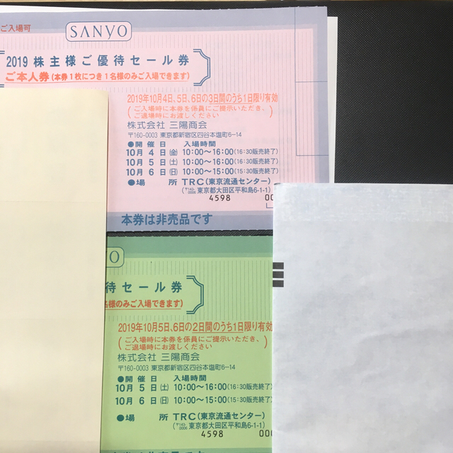 三陽商会 株主優待 セール券 チケットの優待券/割引券(ショッピング)の商品写真