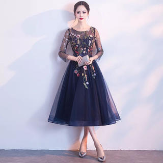 刺繍 シースルー ドレス(ミディアムドレス)