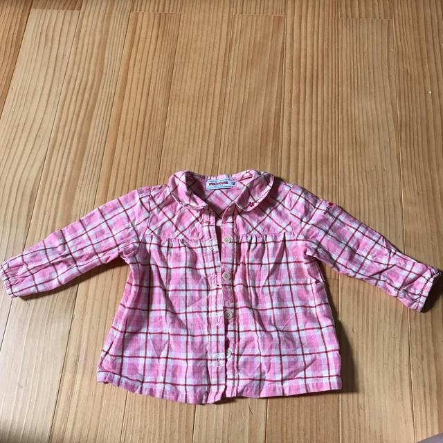 mikihouse(ミキハウス)のミキハウス シャツ 長袖 サイズ80 チェック ピンク キッズ/ベビー/マタニティのベビー服(~85cm)(Ｔシャツ)の商品写真