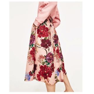 ザラ(ZARA)のお値下げ！ZARA  花柄 ロングスカート くすみピンク(ロングスカート)