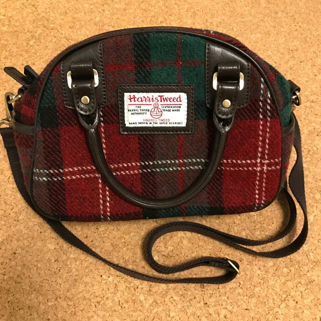 Harris Tweed(ハリスツイード)のハリスツイード ウール×レザー ショルダーバッグ  ストラップ チェック 赤 レディースのバッグ(ショルダーバッグ)の商品写真